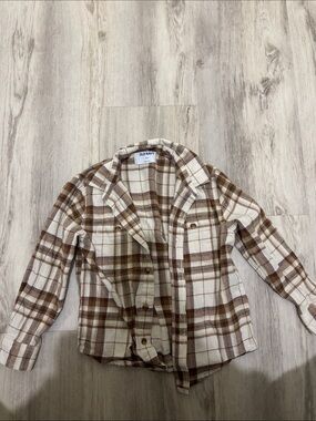 Old Navy Plaid Utility Shacket in Cream and Brown